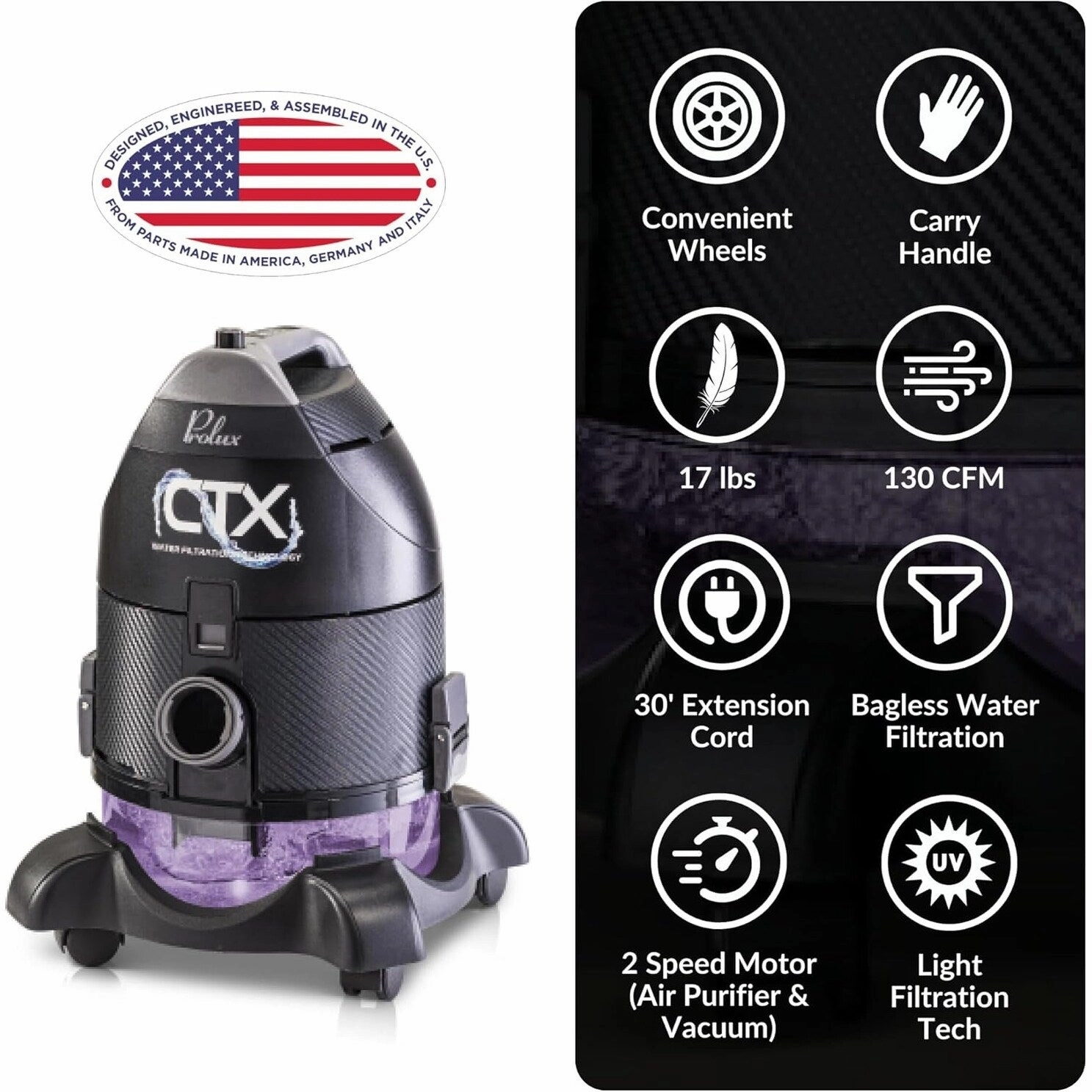Prolux CTX ELITE Bagless Canister Vacuum Cleaner w/ Storm Shampooer Kit