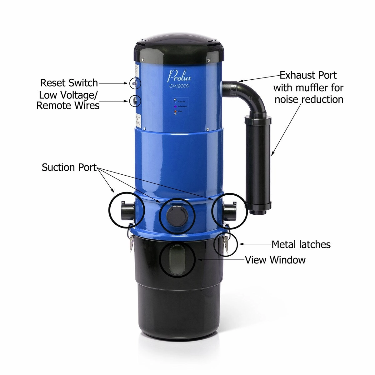 Prolux CV12000 Central Vacuum Unit System with Electric Hose Power Nozzle Kit and 25 Year Warranty