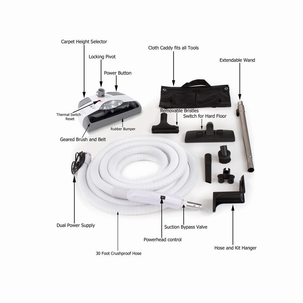 Prolux CV12000 Central Vacuum Unit System with Electric Hose Power Nozzle Kit and 25 Year Warranty