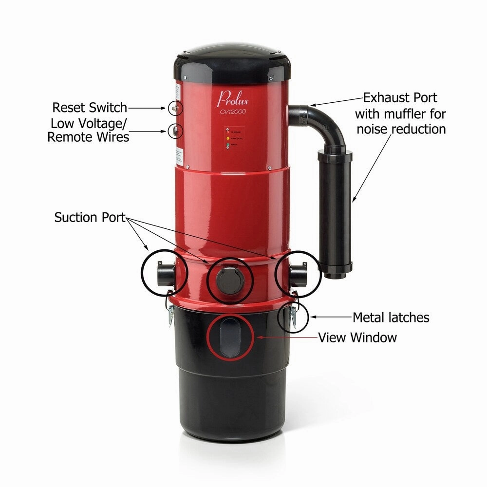 Prolux CV12000 Central Vacuum Unit System with Electric Hose Power Nozzle Kit and 25 Year Warranty