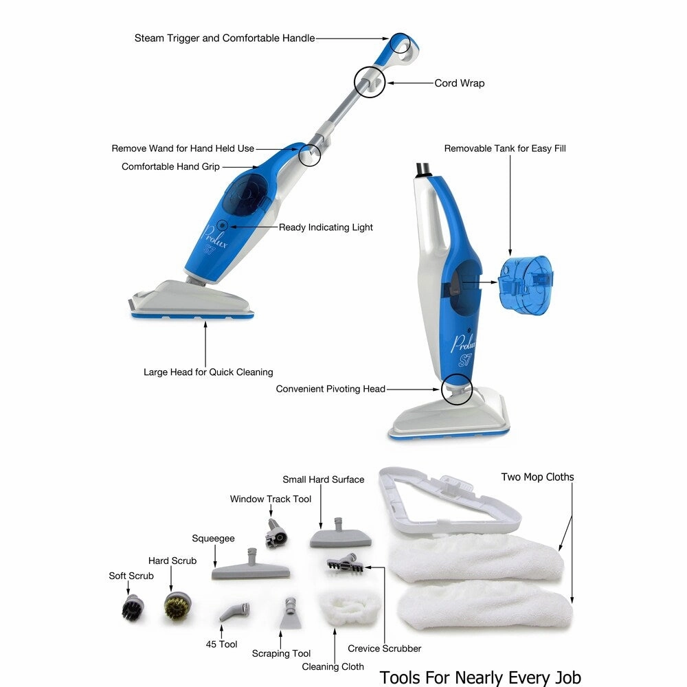 Prolux S7 7-in-1 H2O Multi-surface Sanitizing Steam Mop - White/Blue