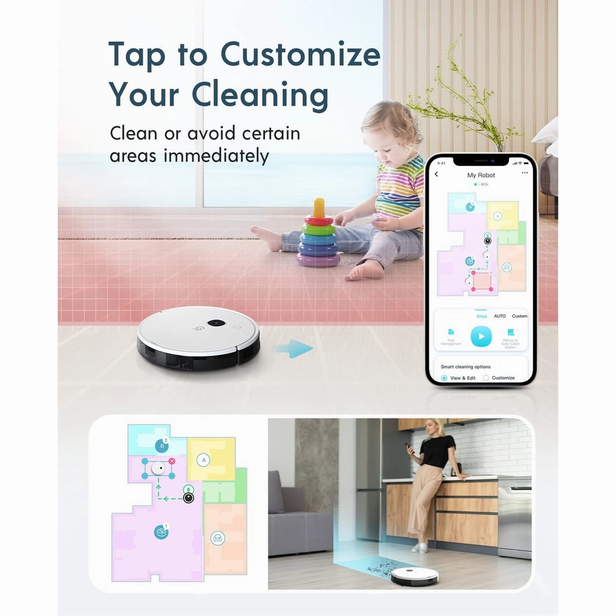 Robot Vacuum - Ultra-Slim Design. Powerful 3000Pa Suction. Carpet Detection. Smart Visual Mapping Navigation Ideal for Carpet