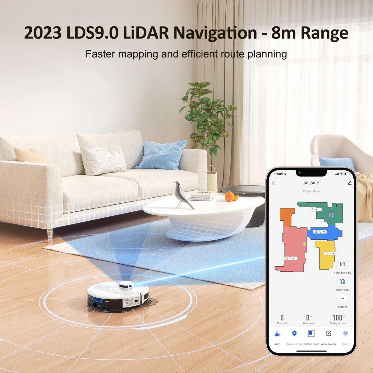 Robot Vacuum and Mop Combo. 2 in 1 Robotic Vacuum Cleaner. 5 Smart Mappings.10 No-go Zones. App/Alexa. Laser Vacuum Robot