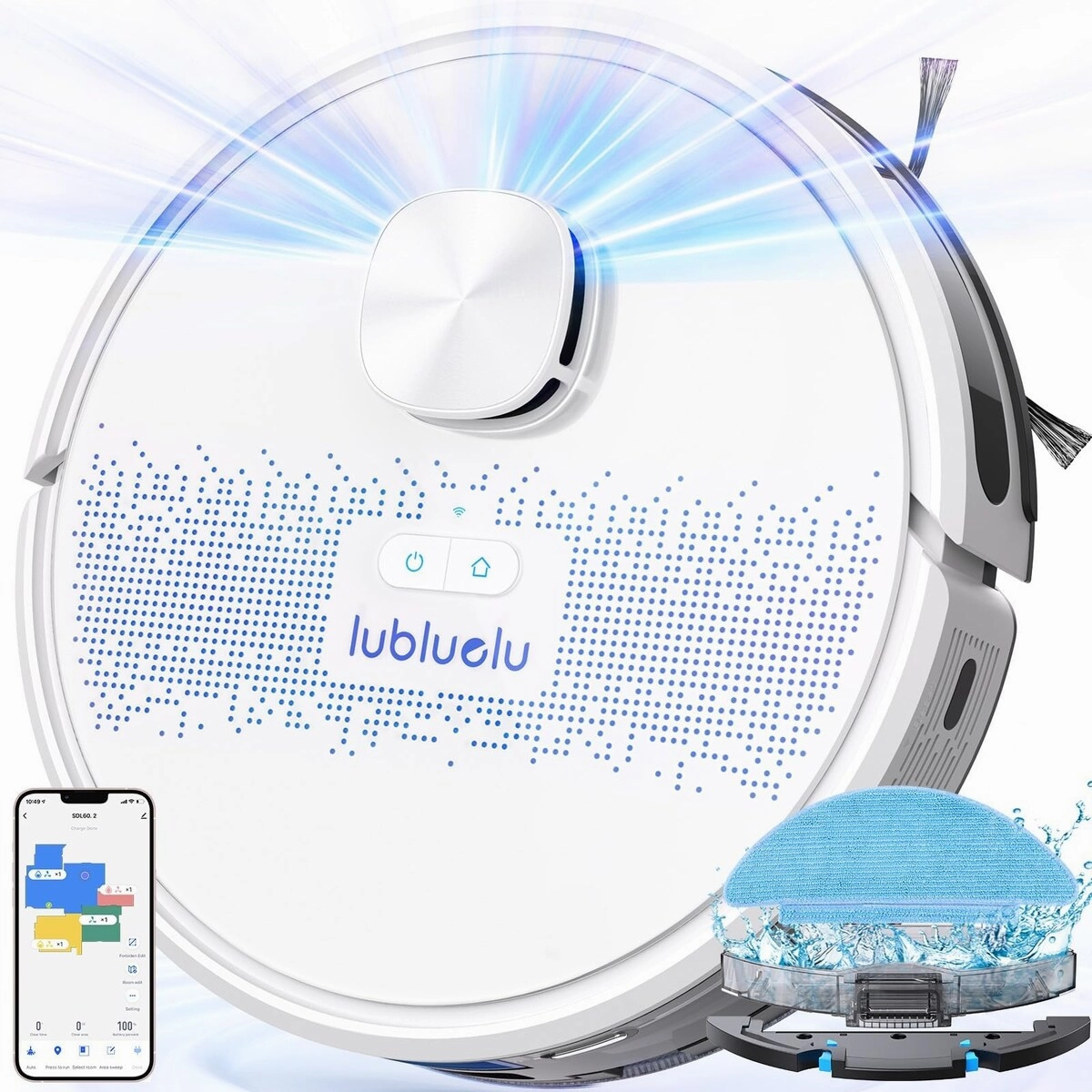 Robot Vacuum and Mop Combo. 2 in 1 Robotic Vacuum Cleaner. 5 Smart Mappings.10 No-go Zones. App/Alexa. Laser Vacuum Robot