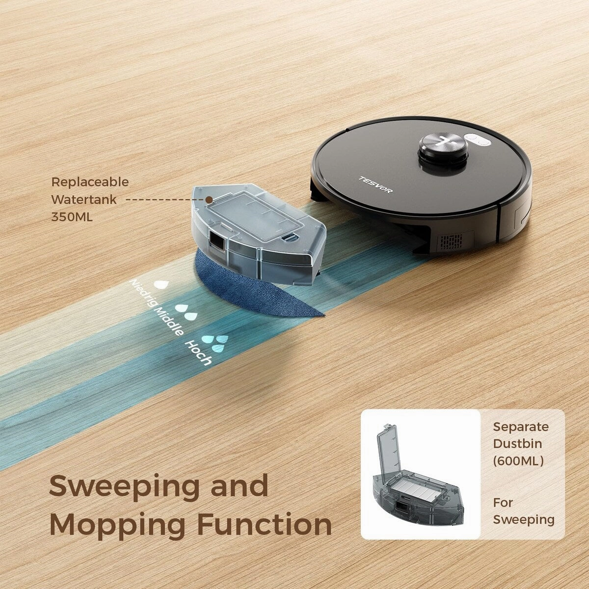 Robot Vacuum and Mop Combo.3000Pa Suction Smart Robot Vacuum.LiDAR Navigation.180 Mins Runtime.WiFi/Alexa/Google Control