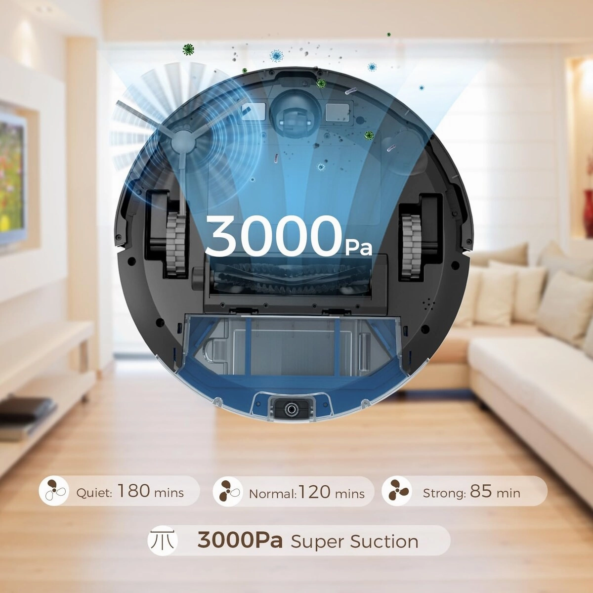 Robot Vacuum and Mop Combo.3000Pa Suction Smart Robot Vacuum.LiDAR Navigation.180 Mins Runtime.WiFi/Alexa/Google Control