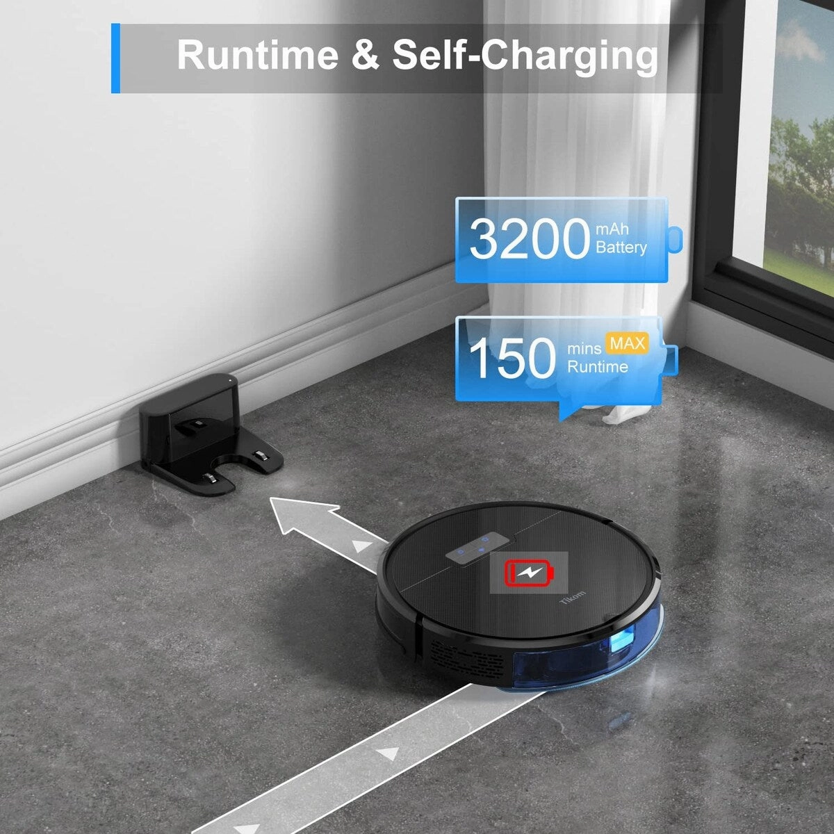 Robot Vacuum and Mop Combo. 4500Pa Suction. 150Mins Max. Robotic Vacuum Cleaner with Self-Charging. Quiet. APP&Voice Control