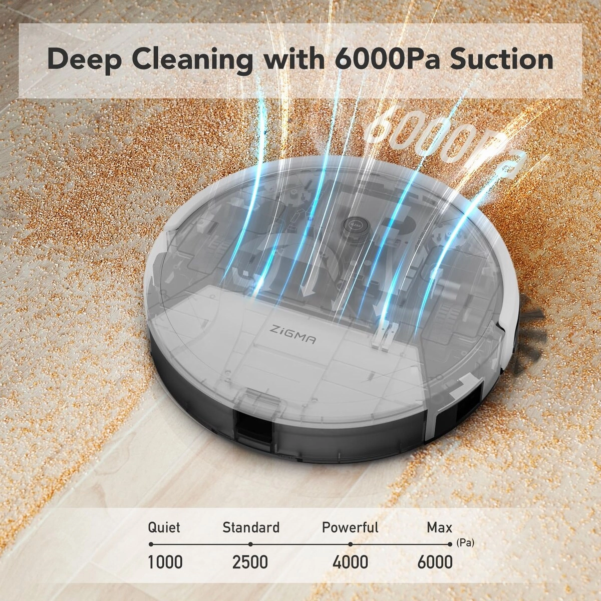 Robot Vacuum and Mop Combo. 6000 Pa Robot Vacuum Cleaner. Vacuum Robot with Schedule. Siri/APP/Alexa/WiFi. Super Slim. Low Noise