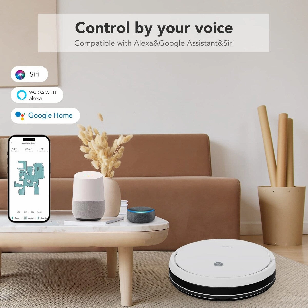 Robot Vacuum and Mop Combo. 6000 Pa Robot Vacuum Cleaner. Vacuum Robot with Schedule. Siri/APP/Alexa/WiFi. Super Slim. Low Noise