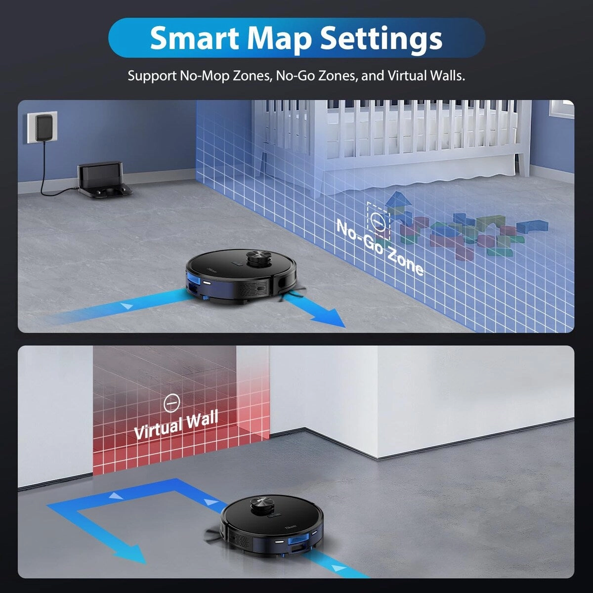 Robot Vacuum and Mop Combo. LiDAR Navigation. 4000Pa Robotic Vacuum Cleaner. Up to 150Mins. Smart Mapping. 14 No-go Zones