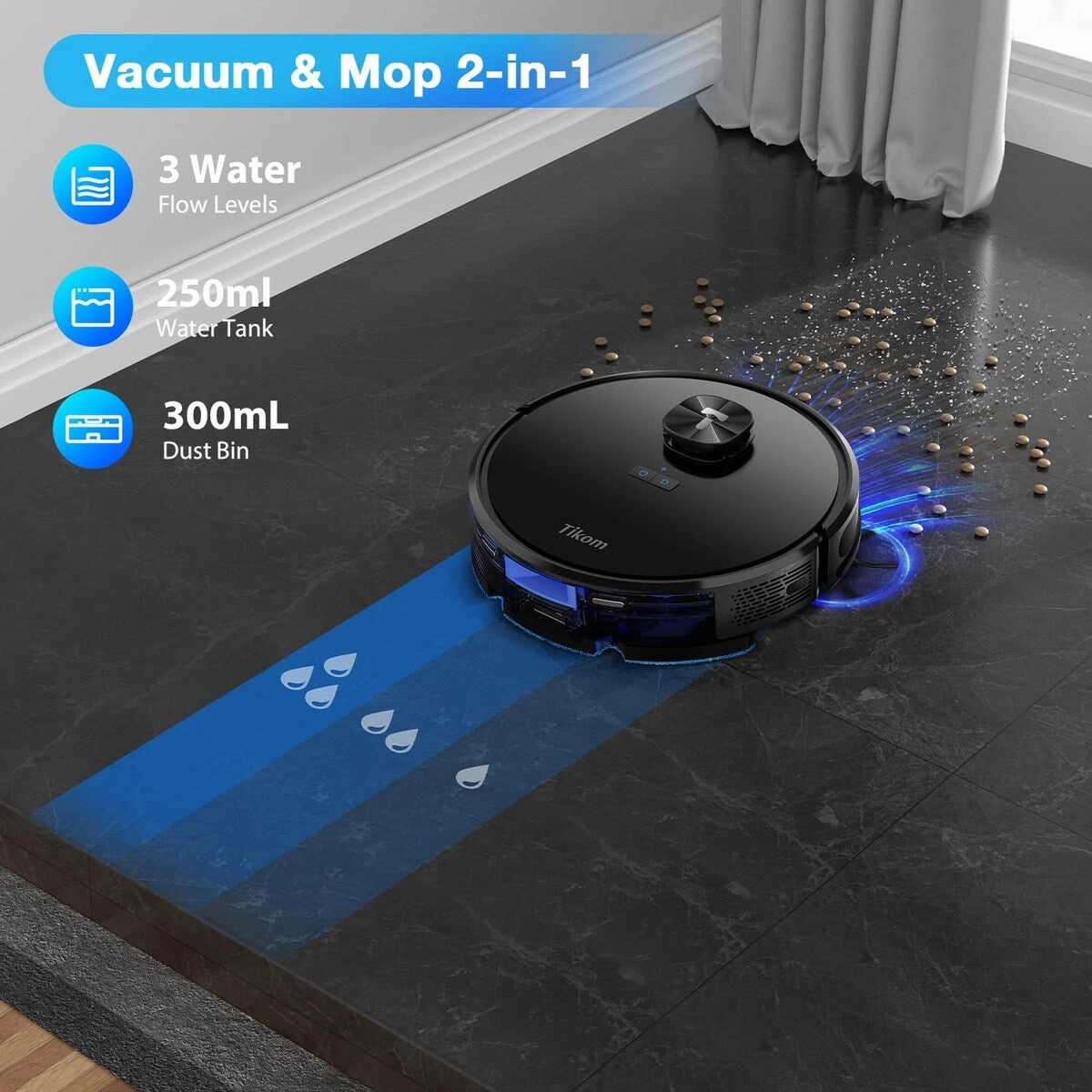 Robot Vacuum and Mop Combo. LiDAR Navigation. 4000Pa Robotic Vacuum Cleaner. Up to 150Mins. Smart Mapping. 14 No-go Zones