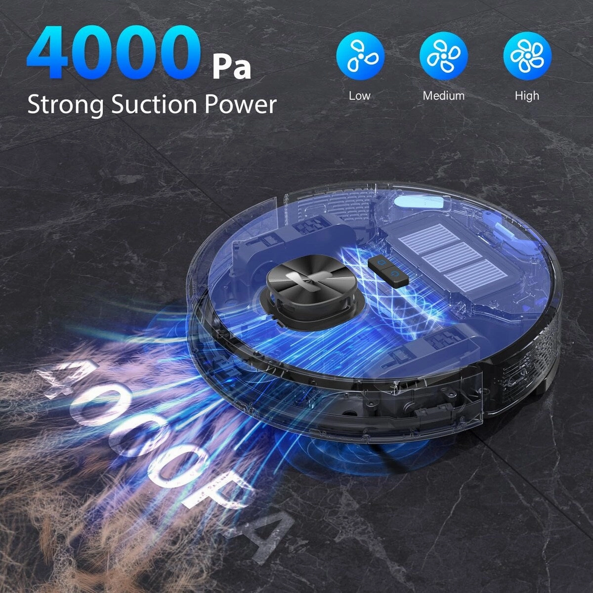 Robot Vacuum and Mop Combo. LiDAR Navigation. 4000Pa Robotic Vacuum Cleaner. Up to 150Mins. Smart Mapping. 14 No-go Zones