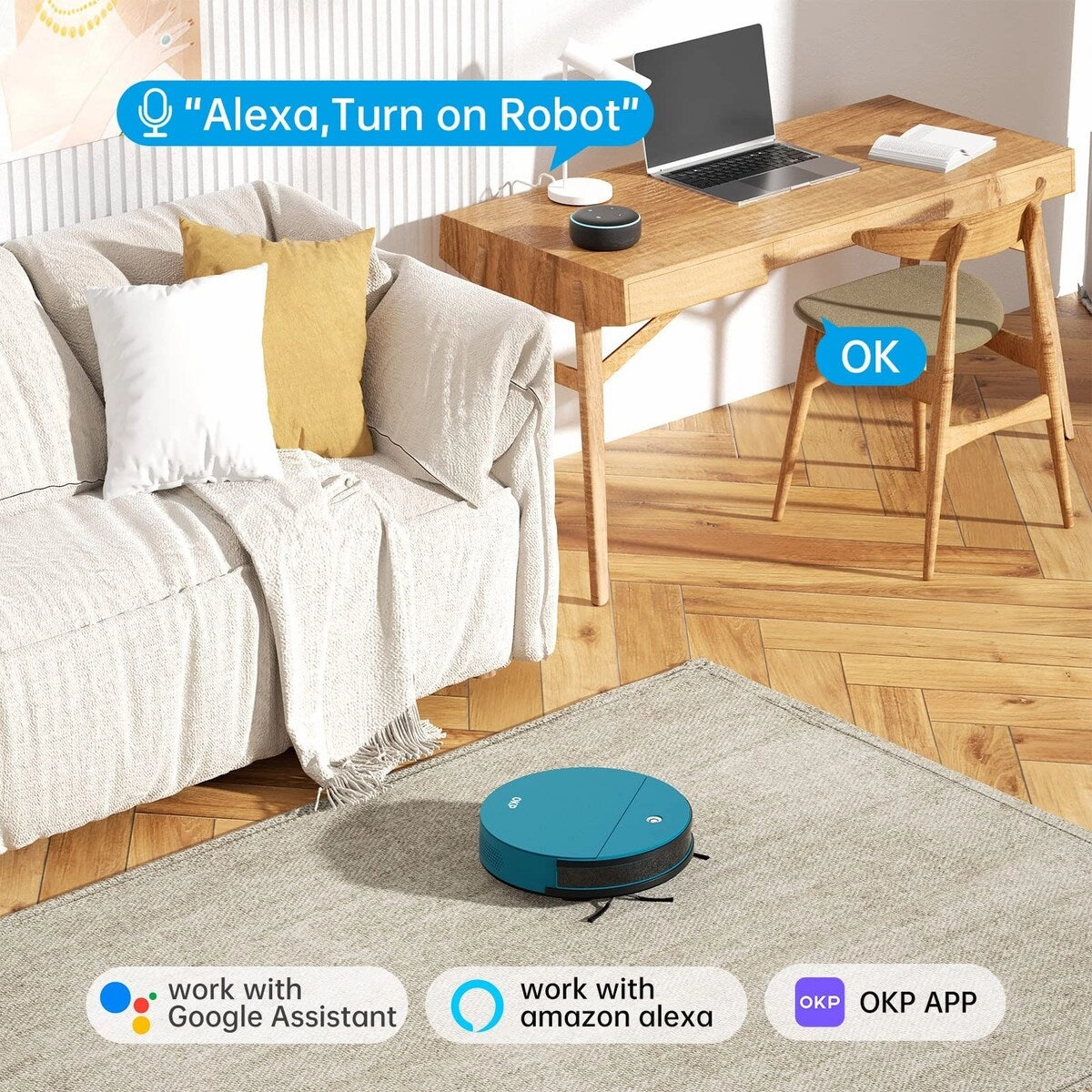 Robot Vacuum Cleaner 3000Pa Suction Power. Wi-Fi/APP/Alexa. 150Mins Runtime. Self-Recharging. Quiet Robotic Vacuum