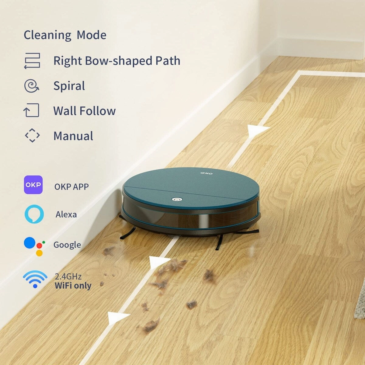 Robot Vacuum Cleaner 3000Pa Suction Power. Wi-Fi/APP/Alexa. 150Mins Runtime. Self-Recharging. Quiet Robotic Vacuum