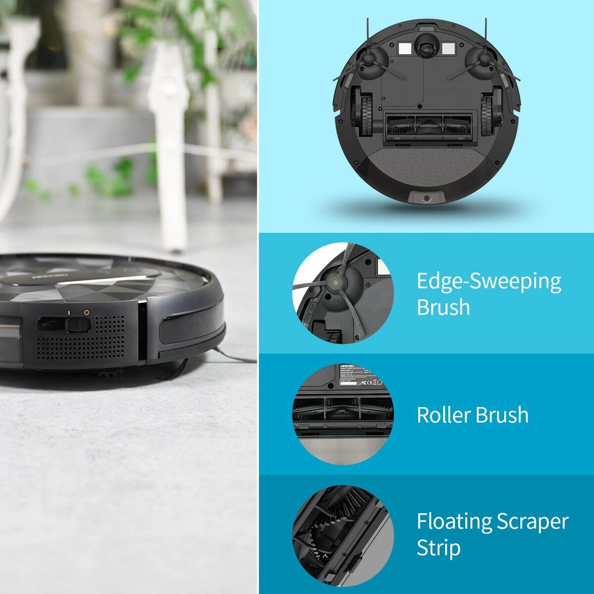 Robot Vacuum Cleaner - 2800 Pa Suction. Ideal for Pet Hair. Hard Floors. Low Pile Carpets. Self-Charging. 120 Mins Runtime