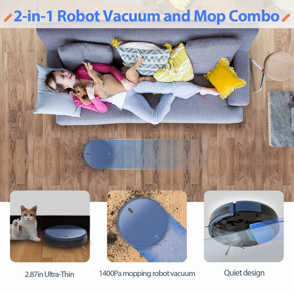 Robot Vacuum Cleaner. Robotic Vacuum and Mop Combo Compatible with Alexa/WiFi/App. Self-Charging. 230ML Water Tank