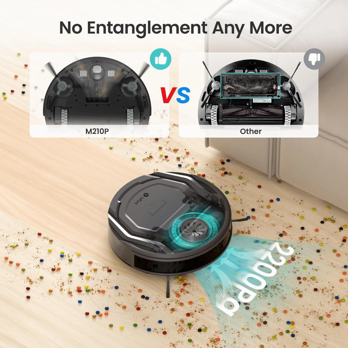Robot Vacuum Cleaner with 2200Pa Powerful Suction.Tangle-Free.Wi-Fi/App.Featured 6 Cleaning Modes Self-Charging Slim Cleaner