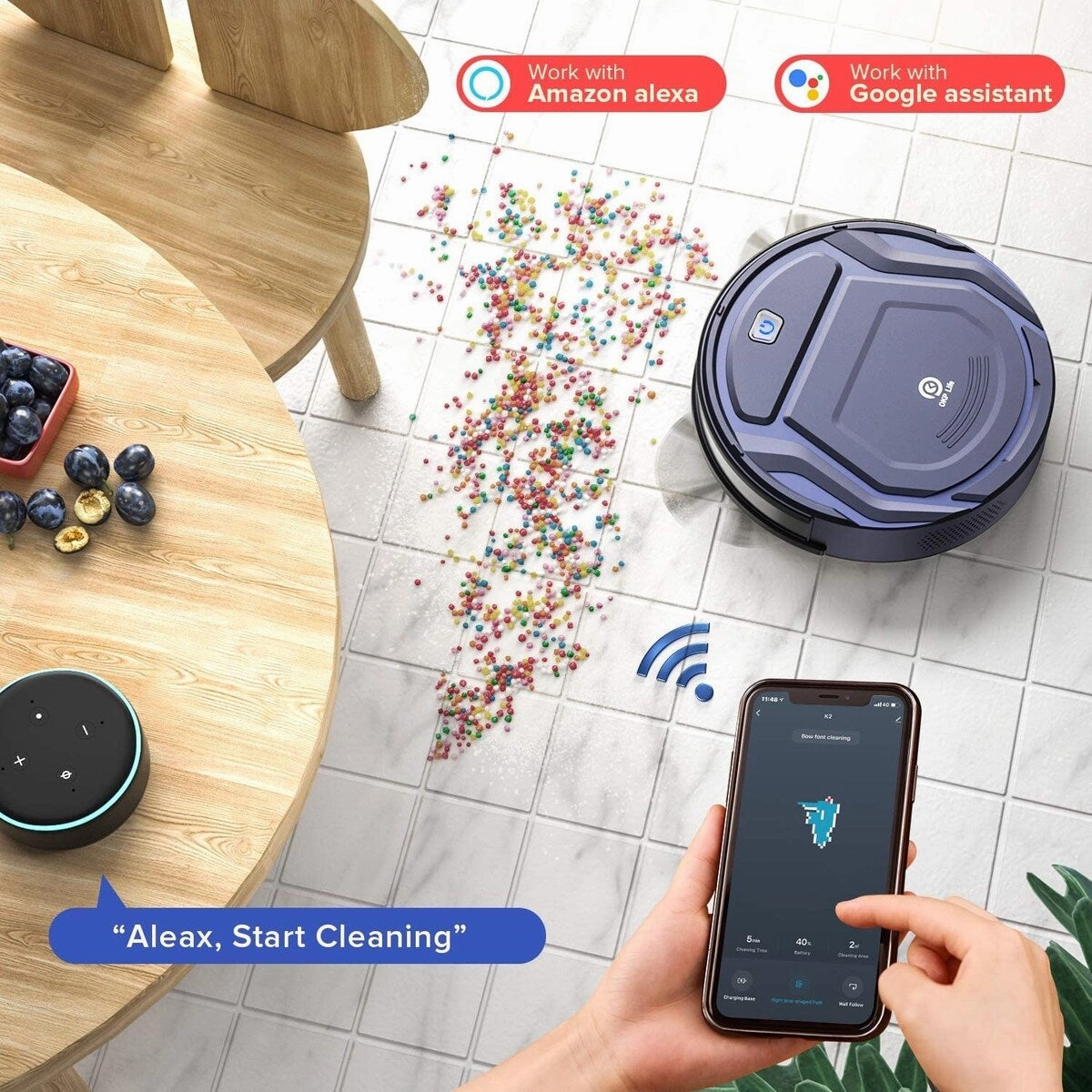 Robot Vacuum Cleaner with Wi-Fi/APP/Alexa Control. Self Recharging. Brushless Design Quiet Smart Robotic Vacuum Cleaner for Home