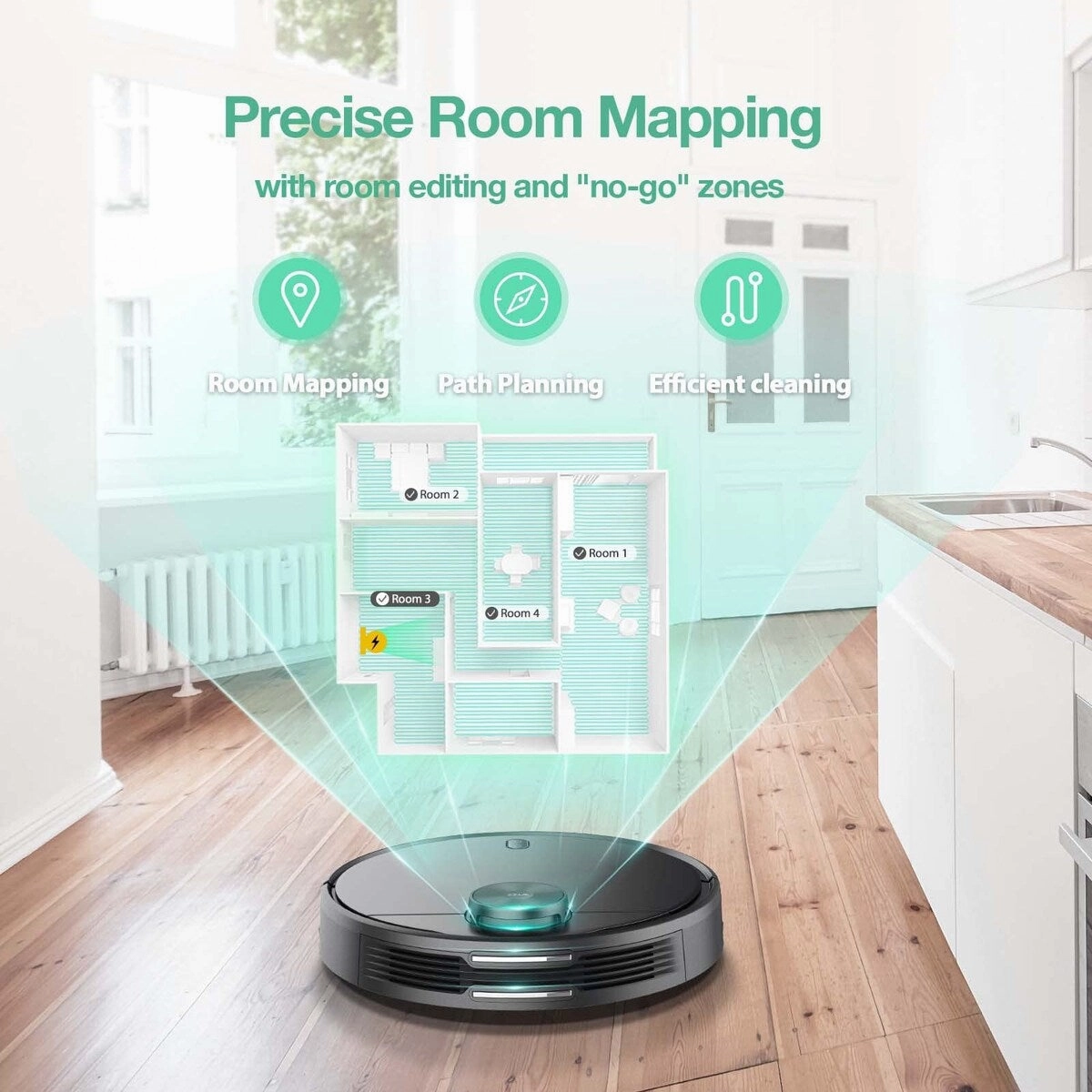Robot Vacuum with LIDAR Mapping Technology. 2100Pa Suction. No-go Zone. Wi-Fi Connected. Self-Charging. Ideal for Pet Hair