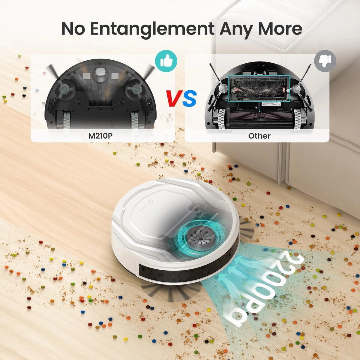 Robot Vacuums. 2200Pa Strong Suction. 120 Mins Runtime. Automatic Self-Charging. Slim. Quiet. Wi-Fi/App/Alexa/Remote Control