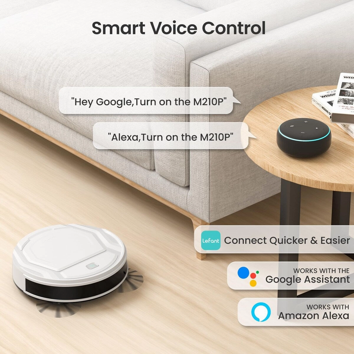 Robot Vacuums. 2200Pa Strong Suction. 120 Mins Runtime. Automatic Self-Charging. Slim. Quiet. Wi-Fi/App/Alexa/Remote Control