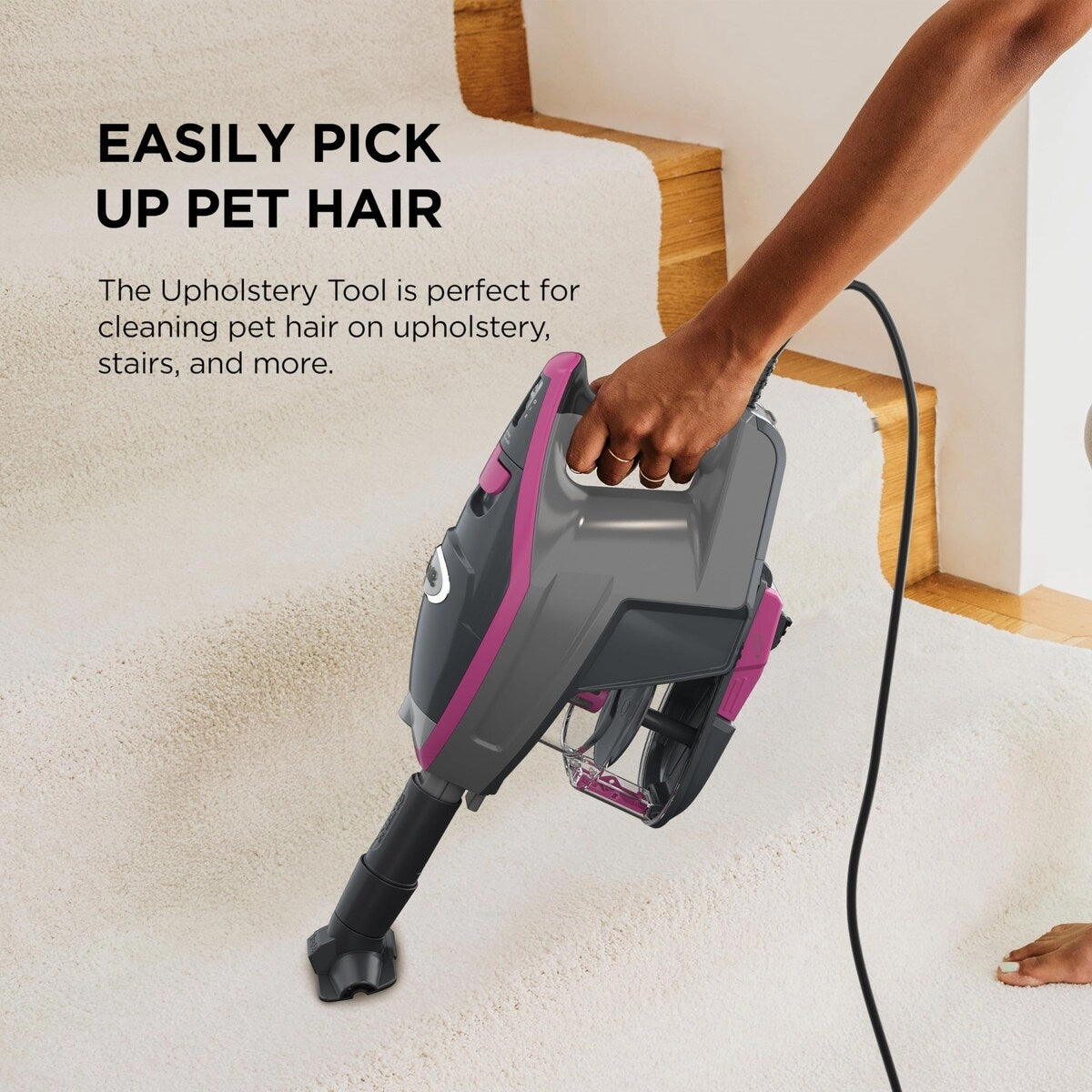 Rocket Pro DLX Corded Stick. Removable Hand Vacuum. Advanced Swivel Steering. XL Cup. Crevice Tool. Upholstery Tool