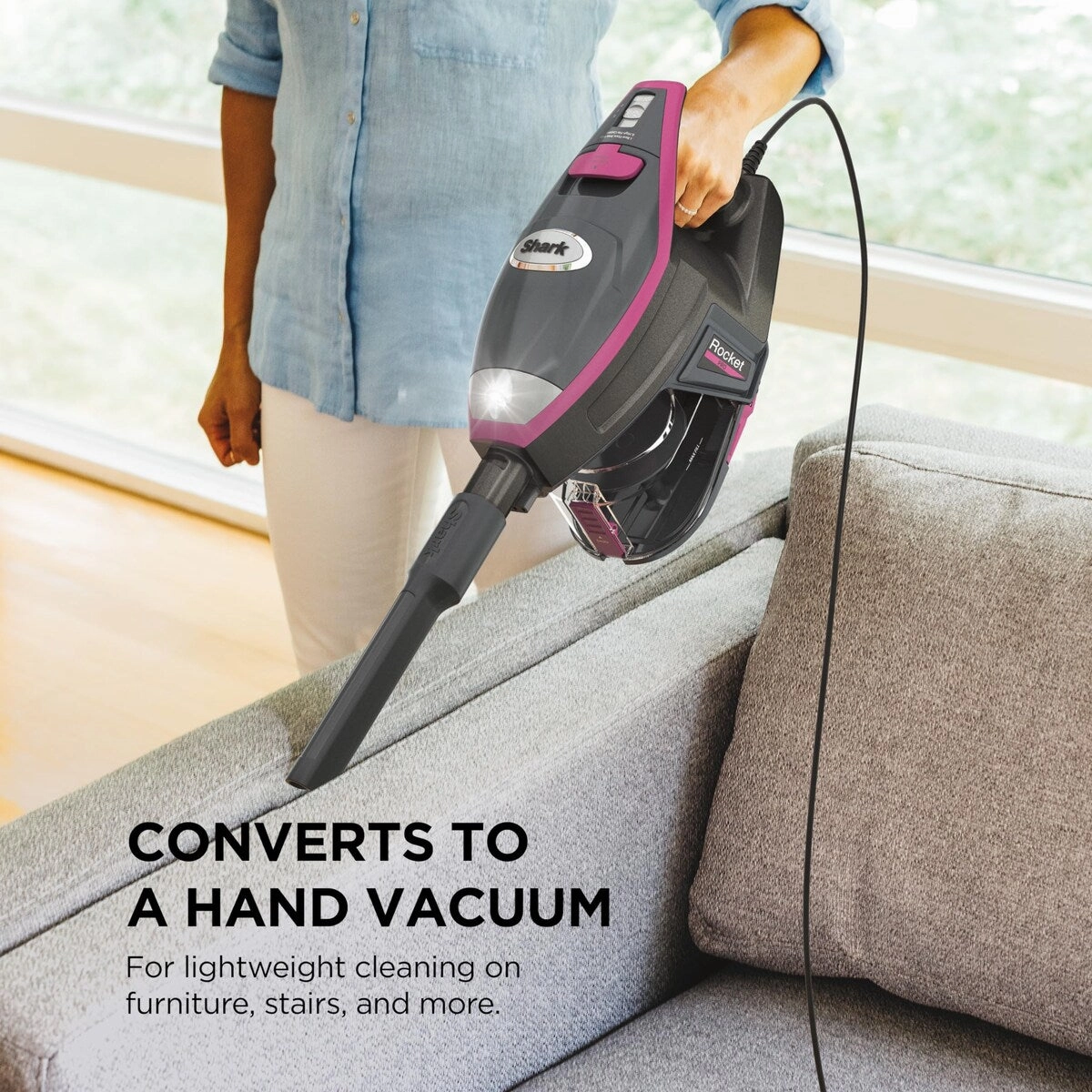 Rocket Pro DLX Corded Stick. Removable Hand Vacuum. Advanced Swivel Steering. XL Cup. Crevice Tool. Upholstery Tool