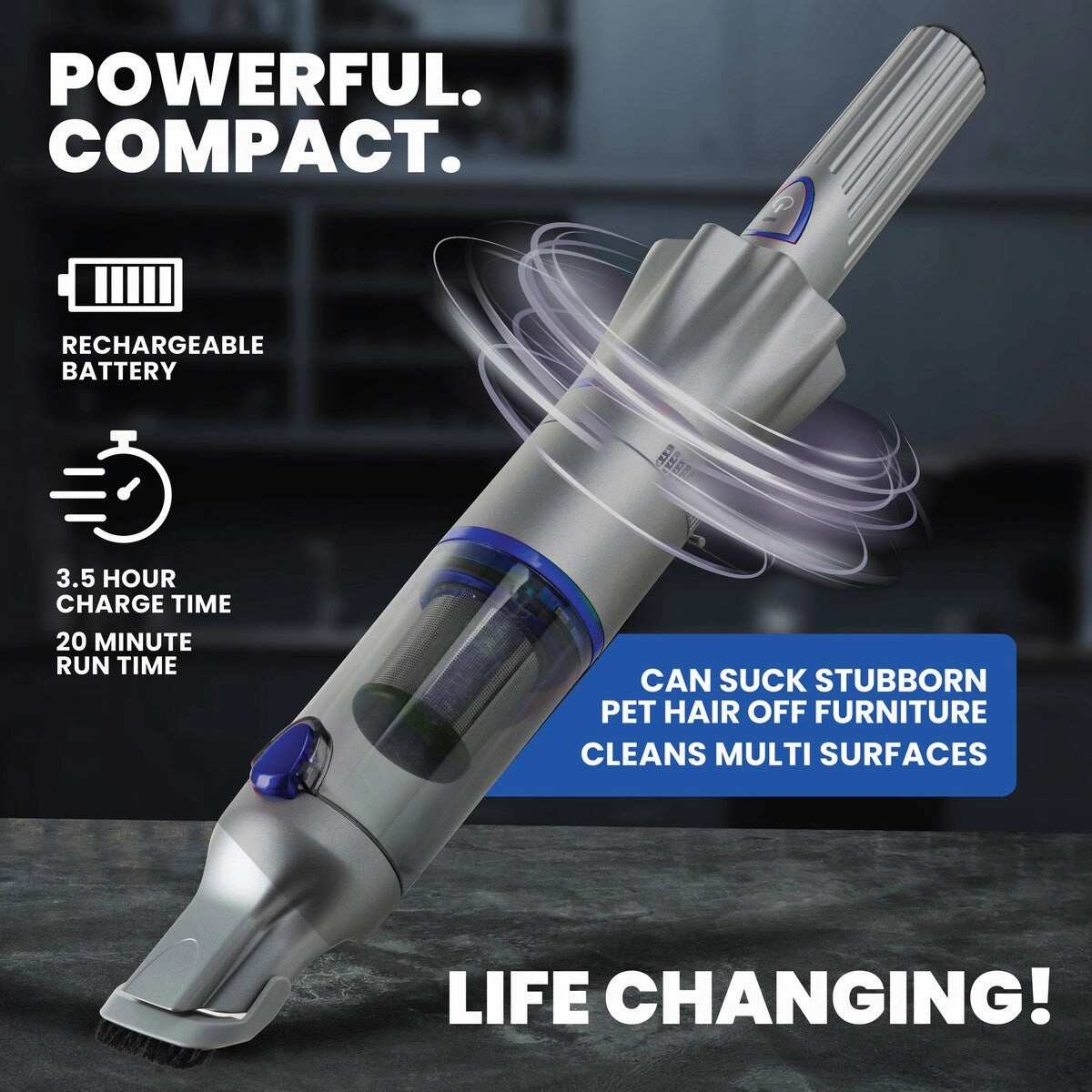 Ruvio Pro Cordless 17'' Rechargeable Hand Vacuum for Home and Car