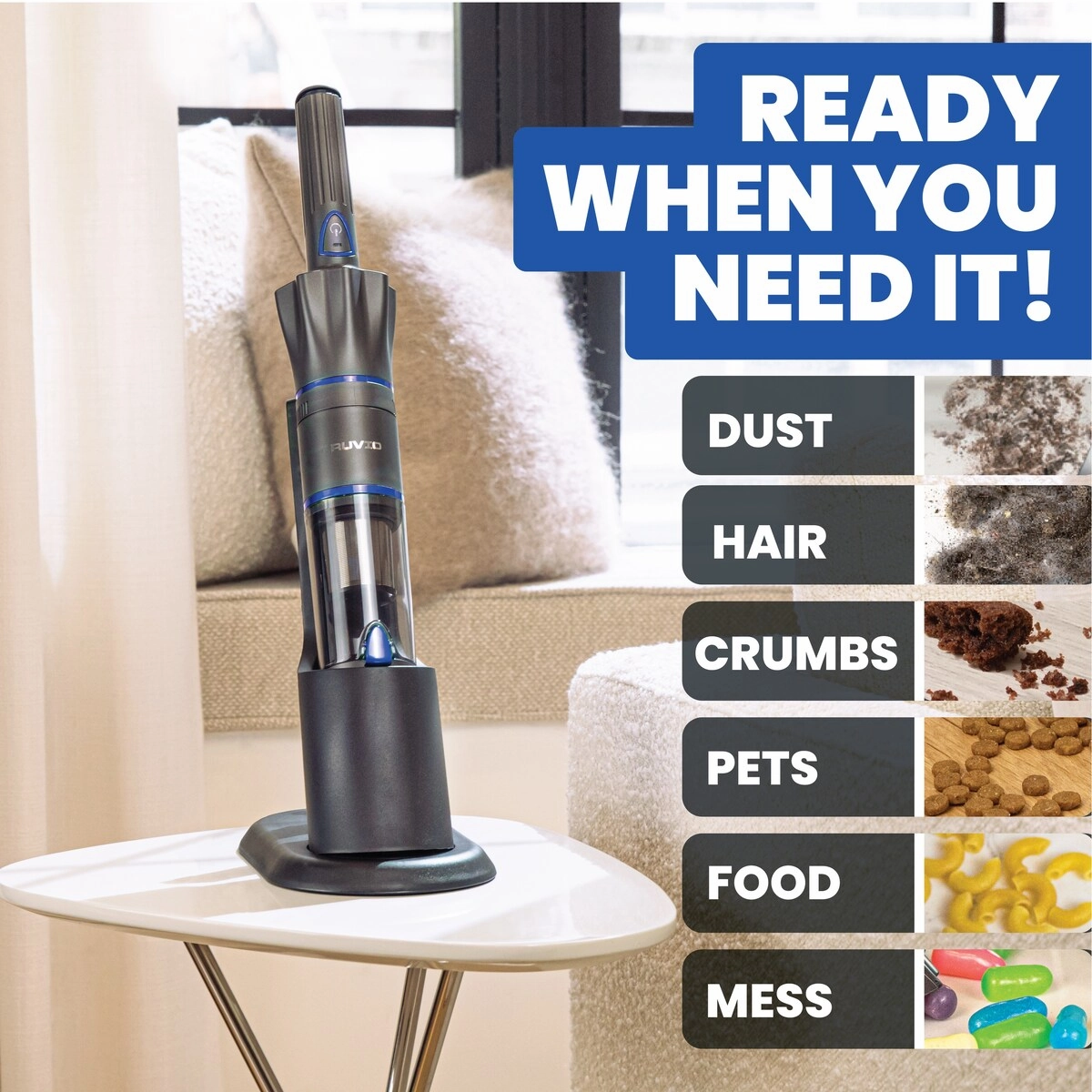 Ruvio Pro Cordless 17'' Rechargeable Hand Vacuum for Home and Car