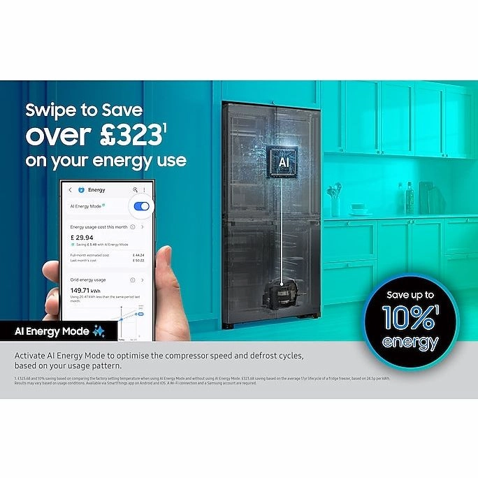 Samsung Series 6 SpaceMax Bespoke AI 640L Freestanding Fridge Freezer - Black Doi | RS70F64KEFEU