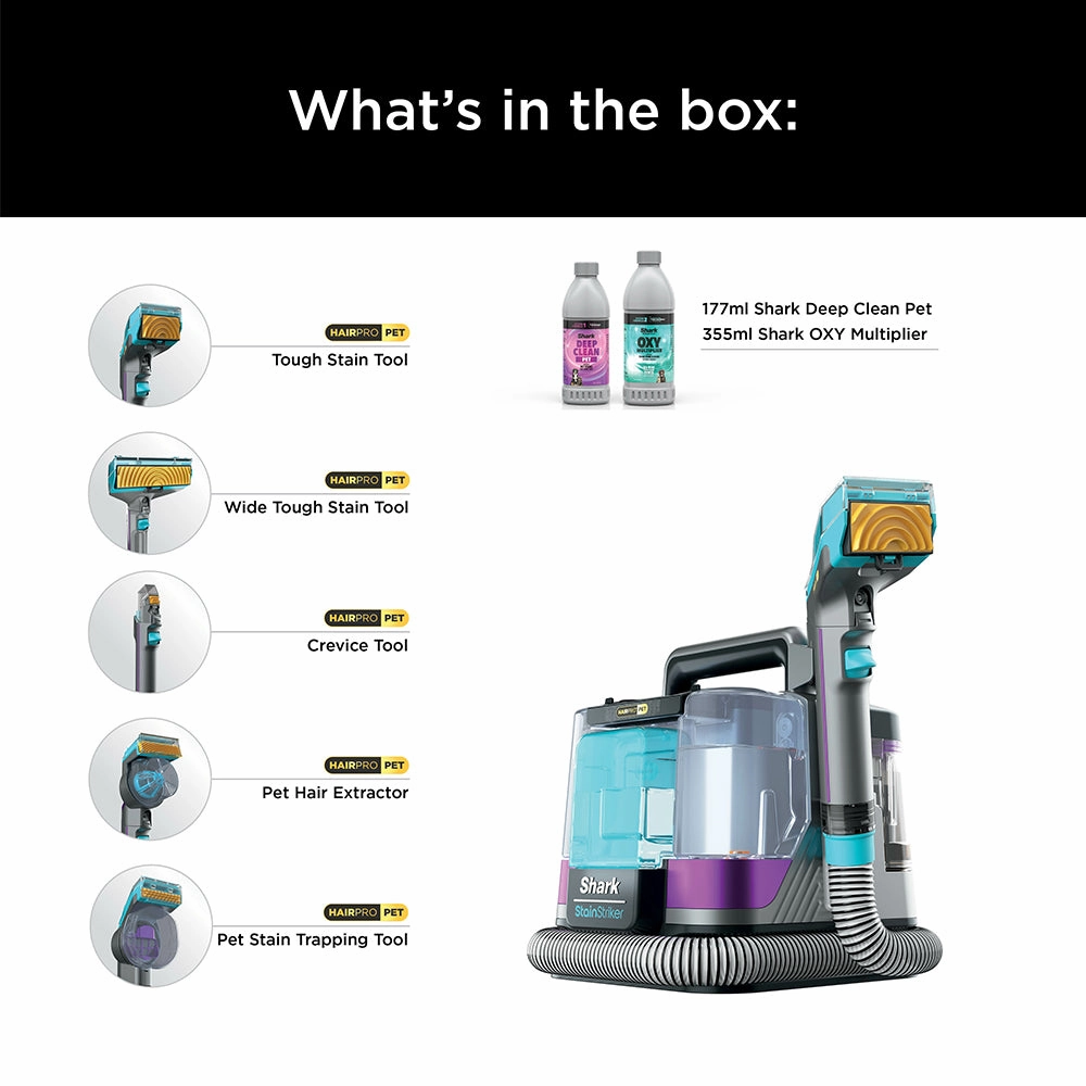 Shark StainStriker HairPro Pet Stain & Spot Vacuum Cleaner - Dark Silver & Force Fuscia | PX250UKT