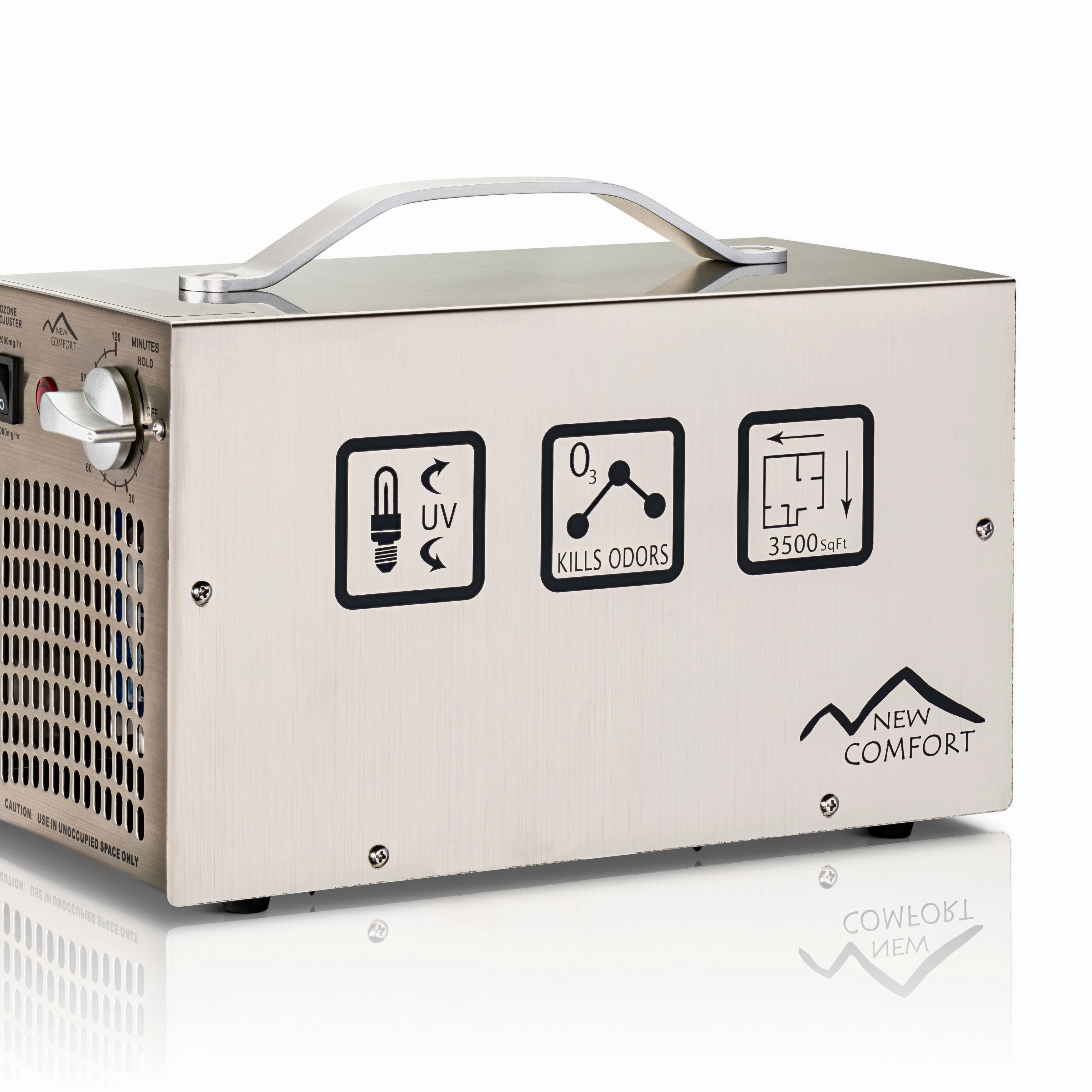 Stainless Steel Commercial Ozone Generator UV Air Purifier 6.000 to 12.000 mg/hr Industrial Stregnth - Silver