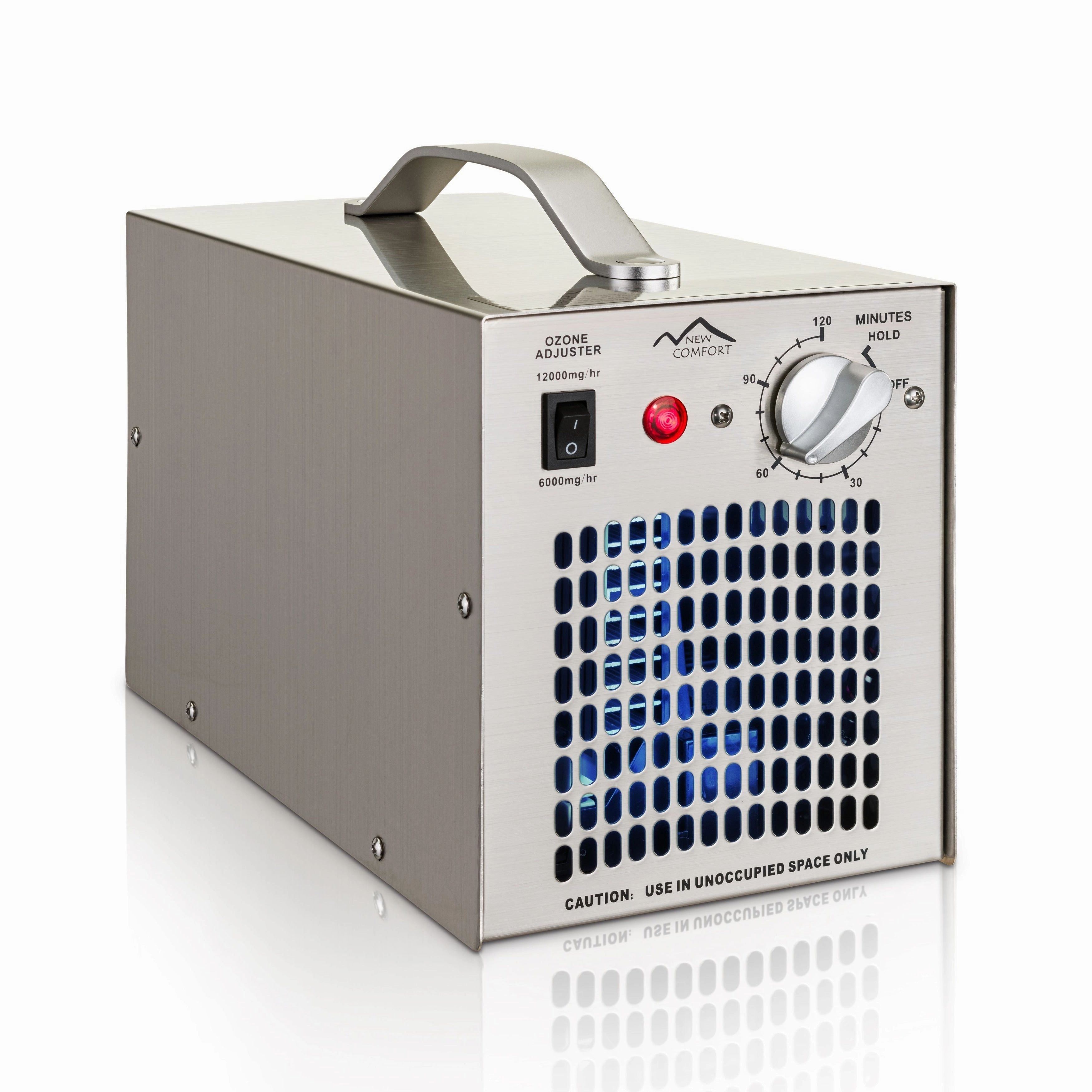 Stainless Steel Commercial Ozone Generator UV Air Purifier 6.000 to 12.000 mg/hr Industrial Stregnth - Silver