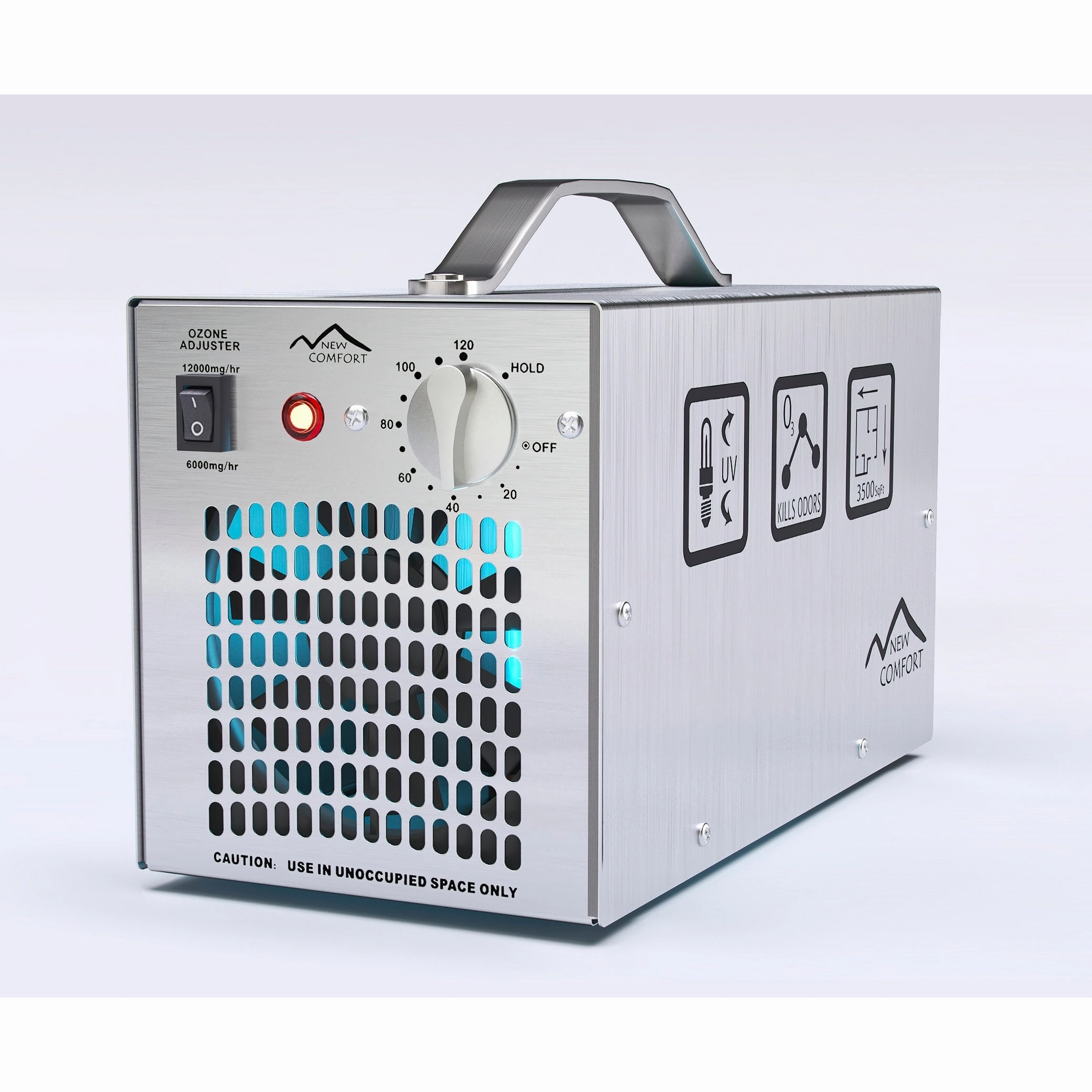 Stainless Steel Commercial Ozone Generator UV Air Purifier 6.000 to 12.000 mg/hr Industrial Stregnth - Silver