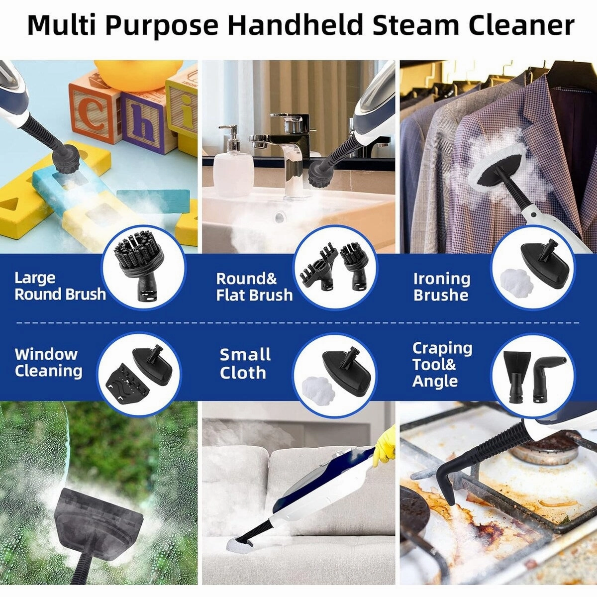 Steam Mop - 10-in-1 Floor Steamer Detachable MultiPurpose Handheld Steam Cleaner