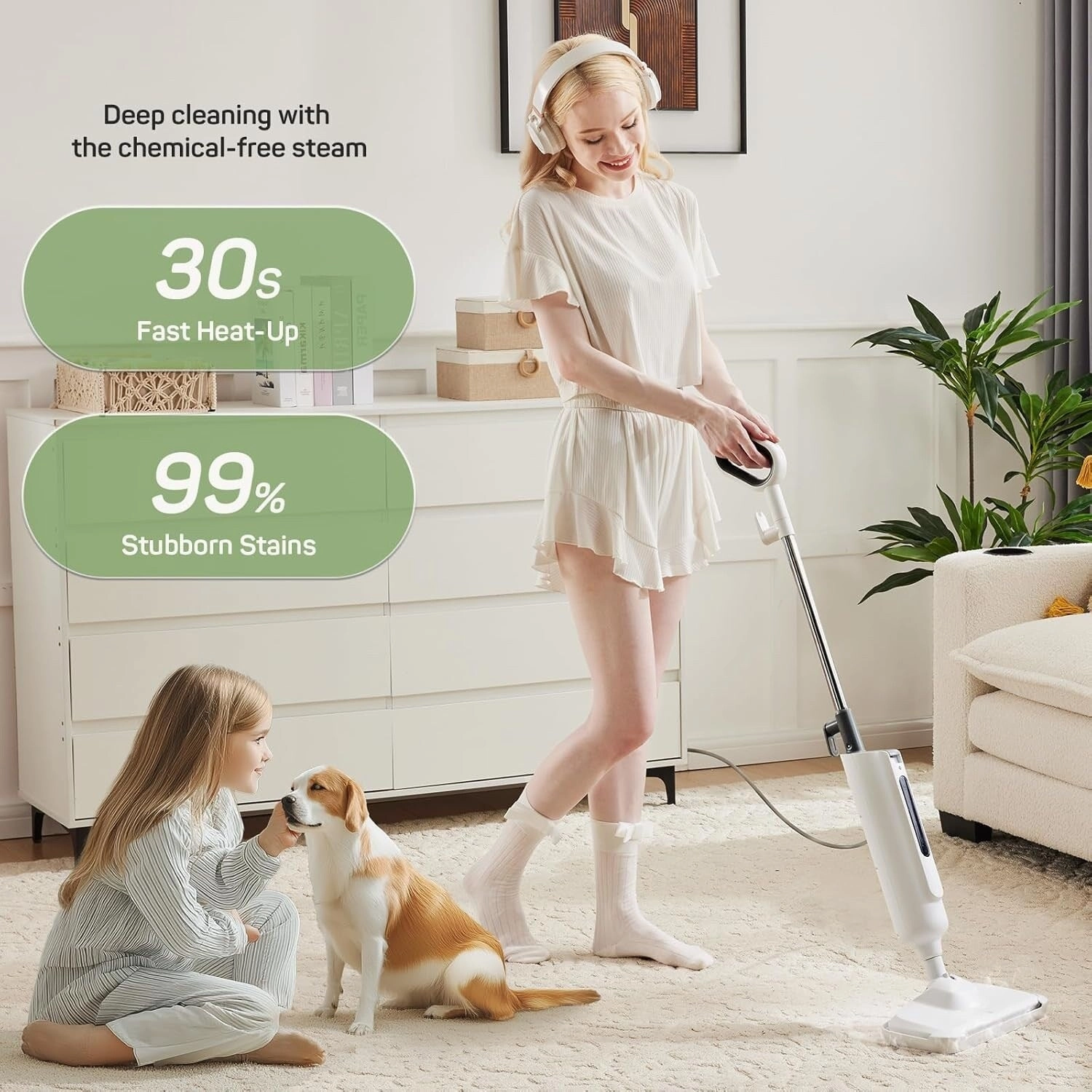 Steam Mop for Floor Cleaning. Lightweight Floor Steamer for Hardwood. Tile. Laminate. and Carpet. Includes 2 Washable Pads