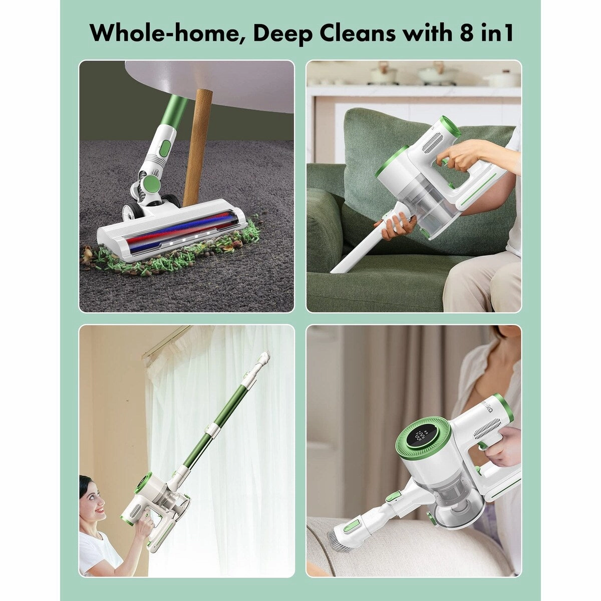 Stick Vacuum Cleaner Cordless. 200W Powerful Suction 8 in 1 Stick Vacuum with LED Display. 1.5L Dust Cup.Up to 30 Min Runtime