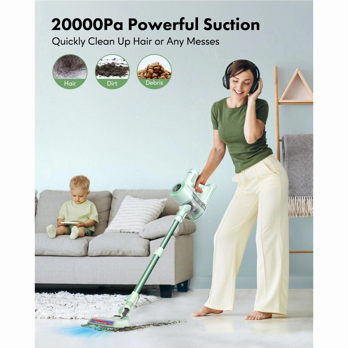 Stick Vacuum Cleaner Cordless. 200W Powerful Suction 8 in 1 Stick Vacuum with LED Display. 1.5L Dust Cup.Up to 30 Min Runtime