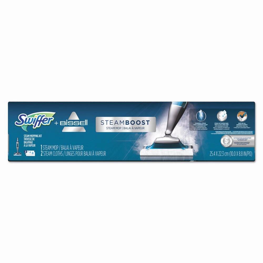 Swiffer Bissell SteamBoost Mop 10 inches Wide Head 48 inches Handle Blue 2/Carton