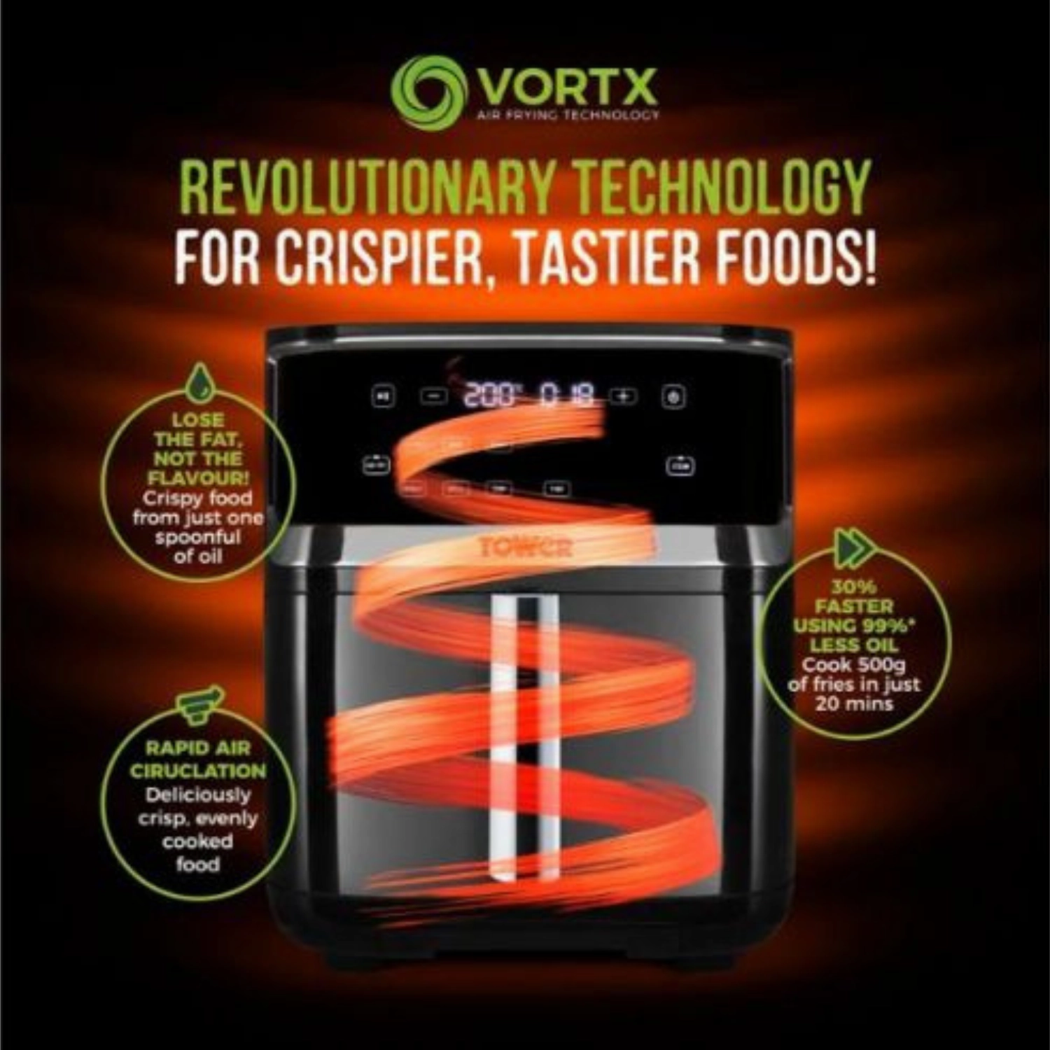 Tower Vortx 1700W 7L Steam Air Fryer - Black | T17101