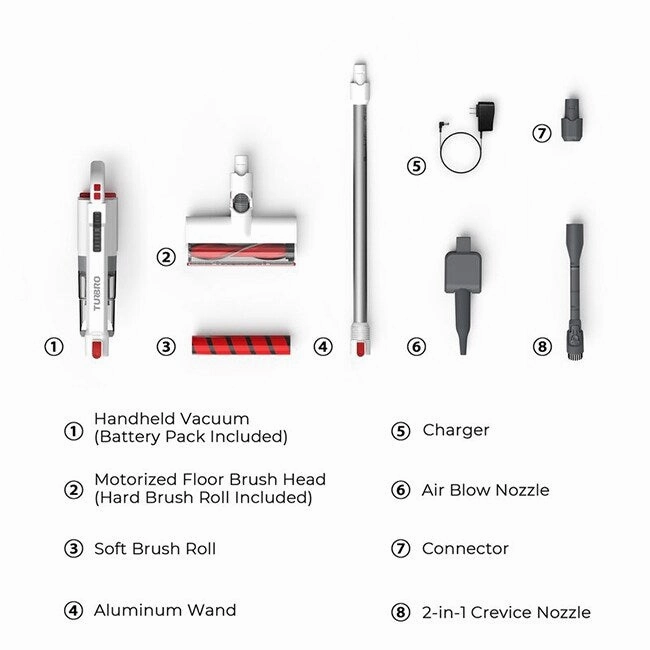 Turbro Doubtfire D16 Bagless Stick Vacuum White/Red