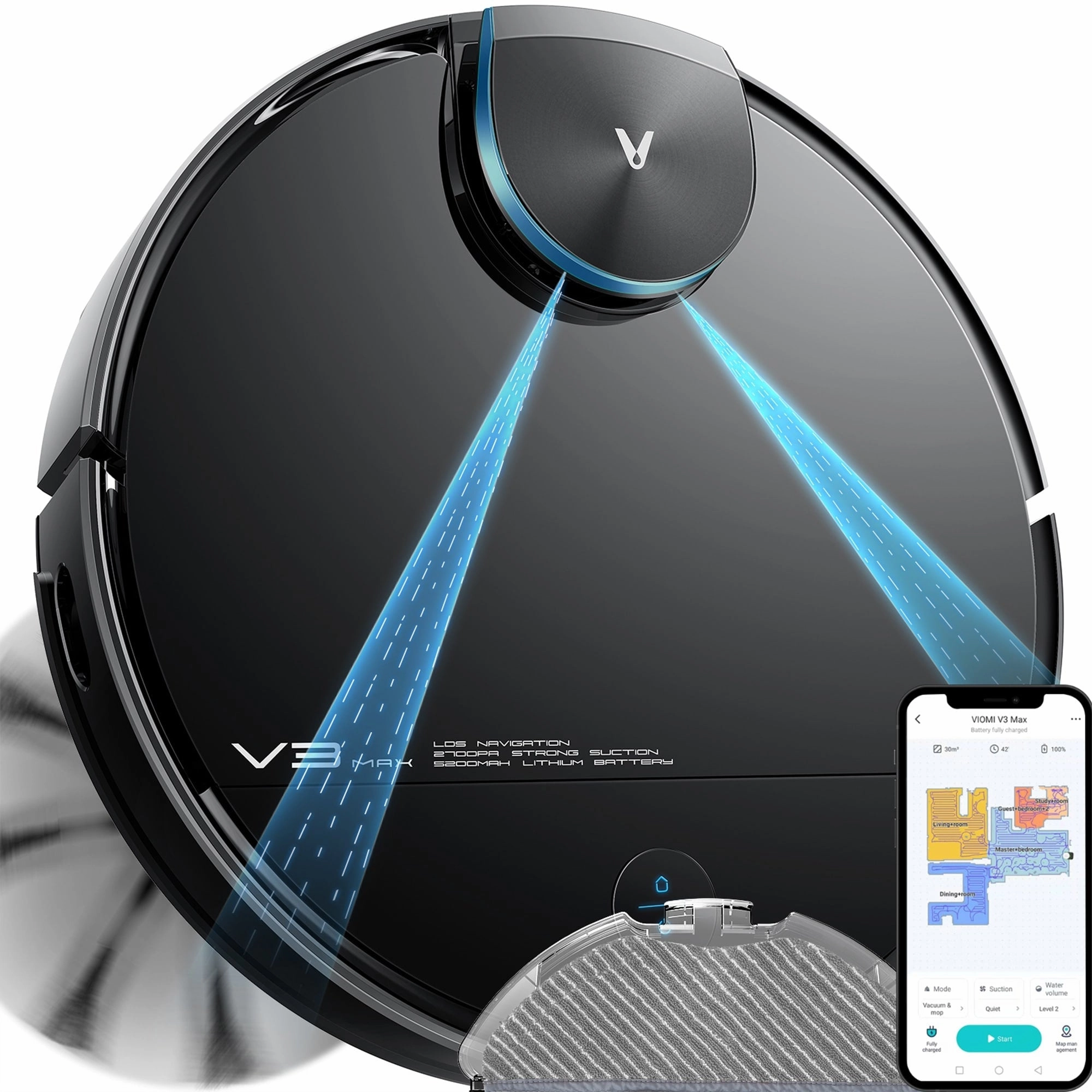 Viomi Smart Robot Vacuum V3 Max Duster Vacuum and Mop for Multi Floors. Black - 10