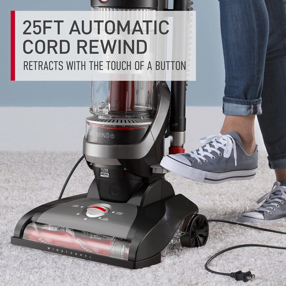 WindTunnel Whole House Rewind Corded Bagless Upright Vacuum Cleaner. For Carpet and Hard Floors. Black. 17.8 lbs
