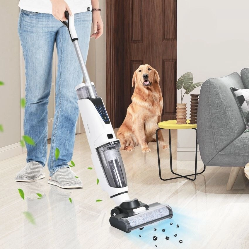 Wireless Wet and Dry Vacuum Cleaner. 3-in-1 Floor Cleaner with Two Tank System. 5000 mAh. Self-Cleaning System. LED