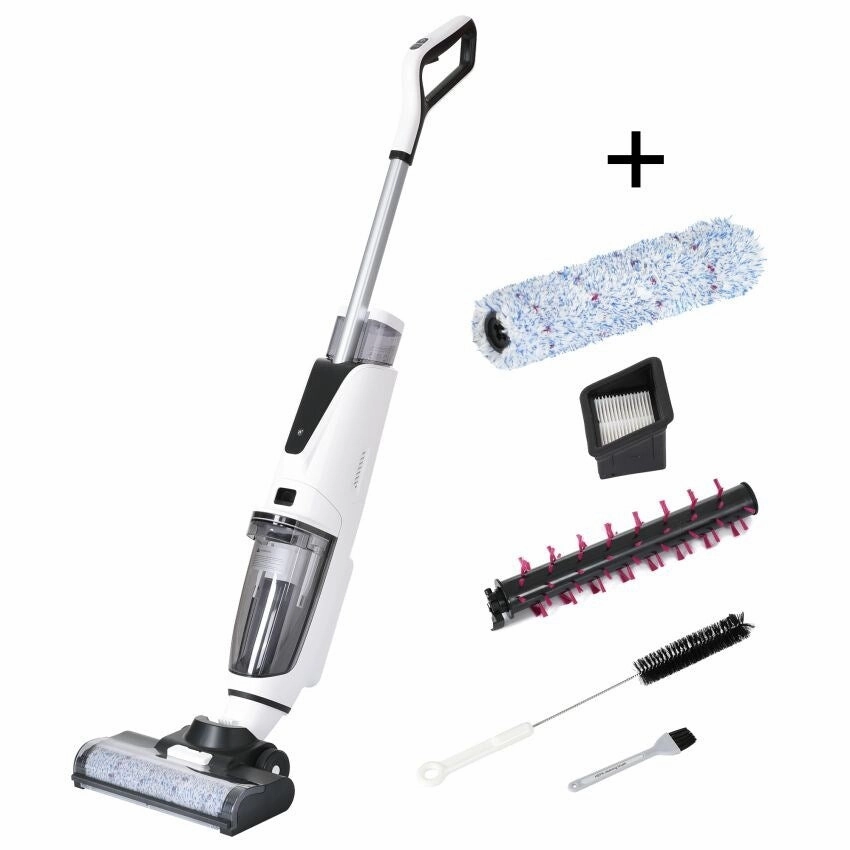 Wireless Wet and Dry Vacuum Cleaner. 3-in-1 Floor Cleaner with Two Tank System. 5000 mAh. Self-Cleaning System. LED