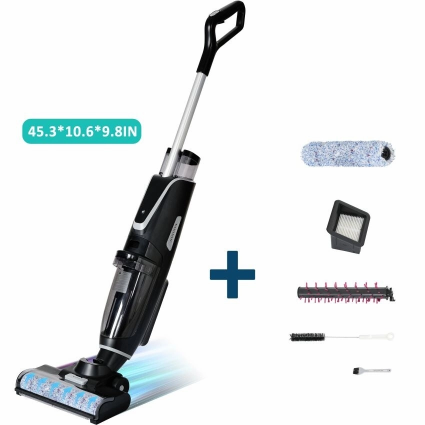 Wireless Wet and Dry Vacuum Cleaner. 3-in-1 Floor Cleaner with Two Tank System. 5000 mAh. Self-Cleaning System. LED