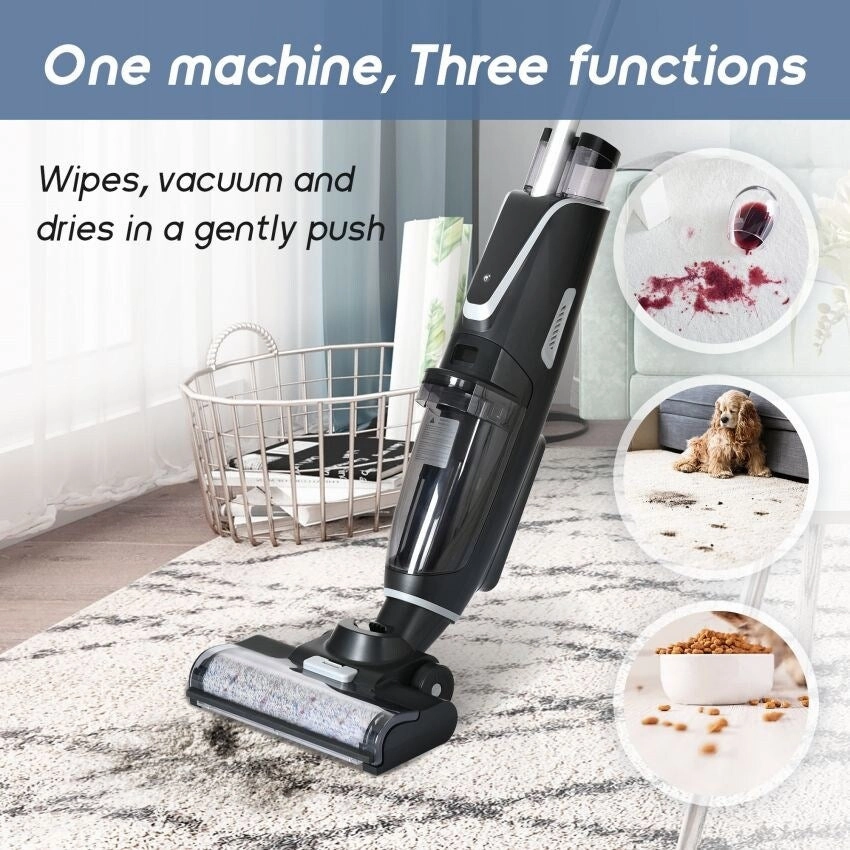 Wireless Wet and Dry Vacuum Cleaner. 3-in-1 Floor Cleaner with Two Tank System. 5000 mAh. Self-Cleaning System. LED