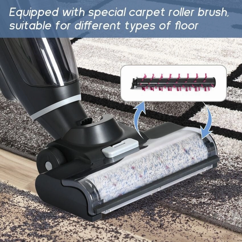 Wireless Wet and Dry Vacuum Cleaner. 3-in-1 Floor Cleaner with Two Tank System. 5000 mAh. Self-Cleaning System. LED