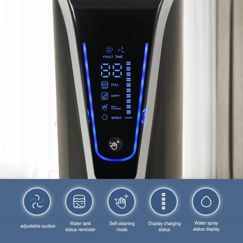 Wireless Wet and Dry Vacuum Cleaner. 3-in-1 Floor Cleaner with Two Tank System. 5000 mAh. Self-Cleaning System. LED
