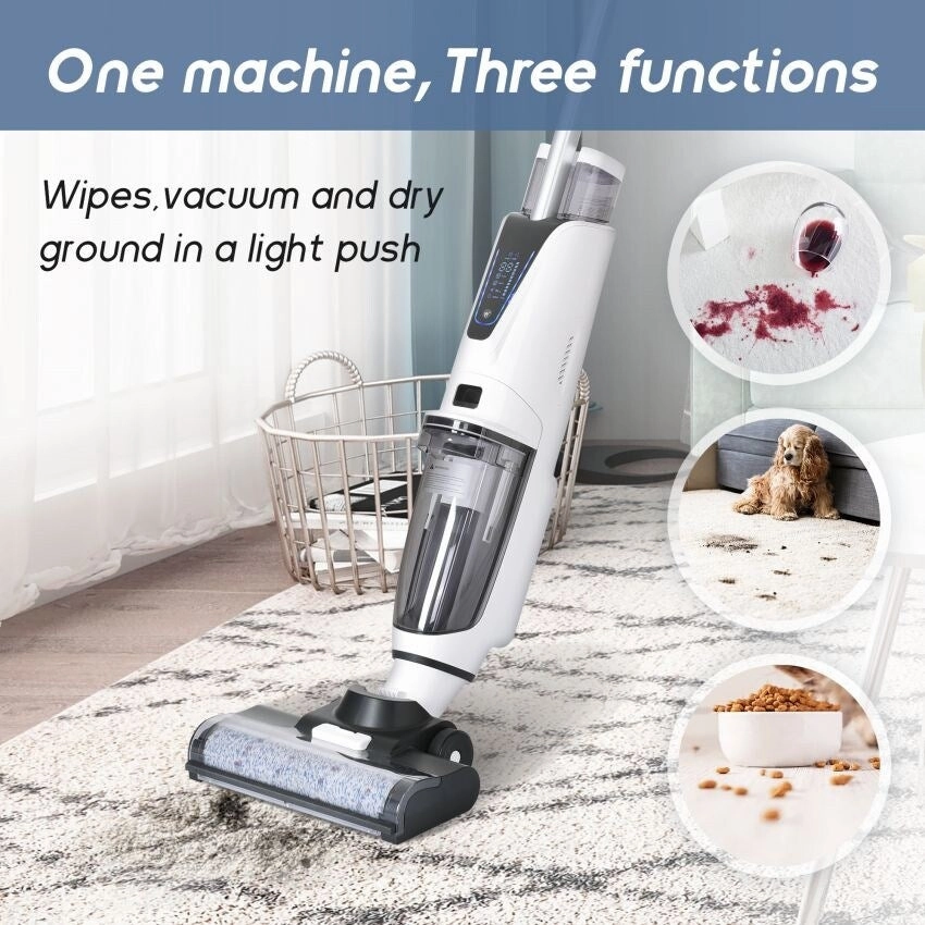 Wireless Wet and Dry Vacuum Cleaner. 3-in-1 Floor Cleaner with Two Tank System. 5000 mAh. Self-Cleaning System. LED